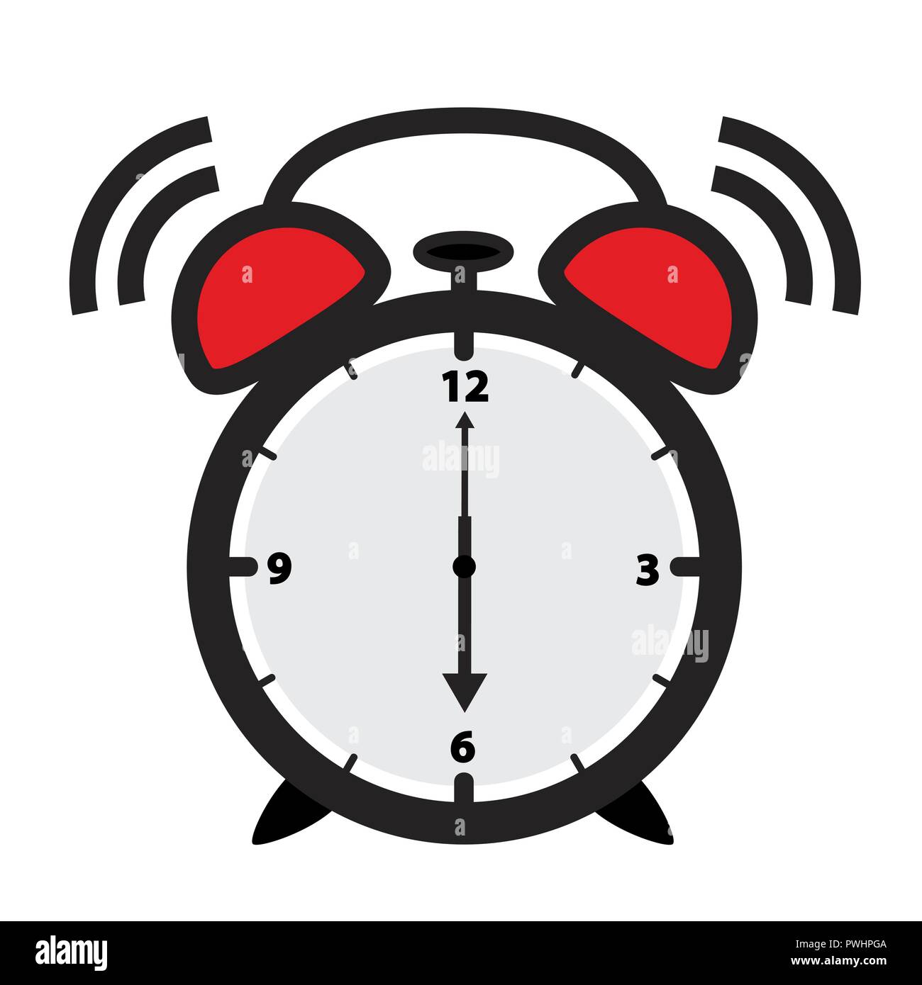 Allarme rosso Orologio sveglia isolati su sfondo bianco illustrazione vettoriale Illustrazione Vettoriale