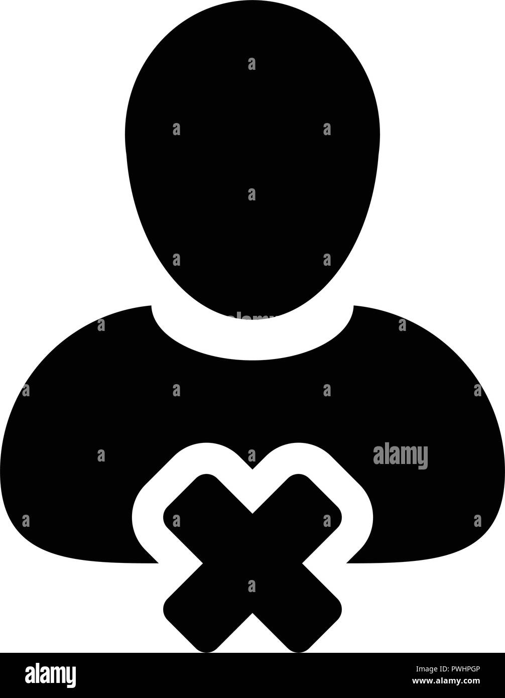 Maschio vettore icona rimuovi account utente profilo persona avatar con eliminare il simbolo nel colore piatto pittogramma glyph illustrazione Illustrazione Vettoriale