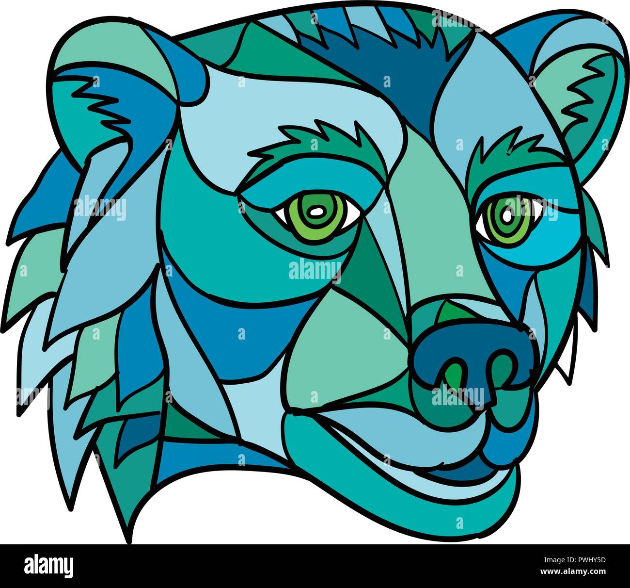 Poligono di basso in stile mosaico illustrazione di un orso grizzly o orso bruno in testa su sfondo isolato. Illustrazione Vettoriale