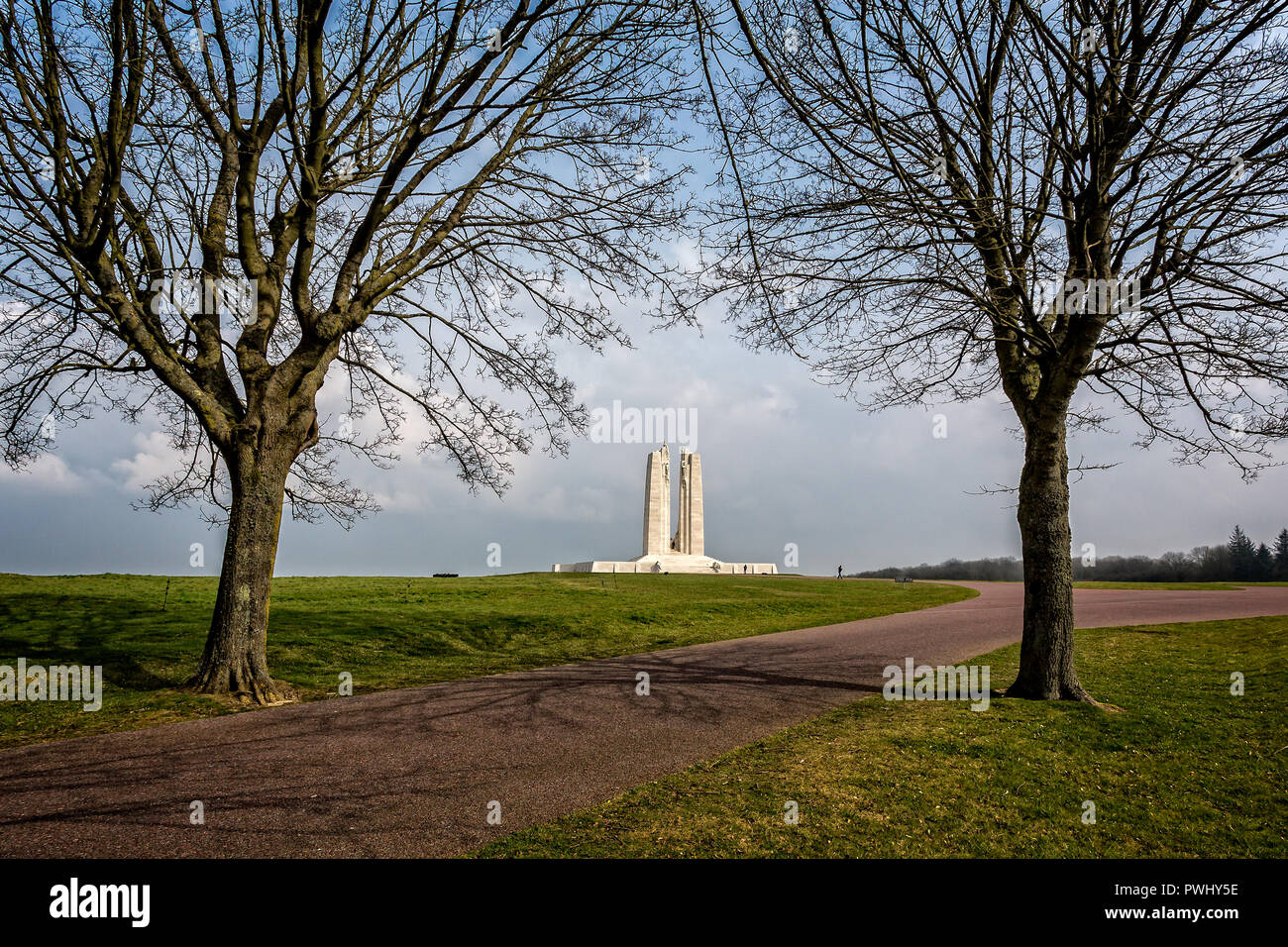 La Canadian National Vimy Memorial vicino a Arras, Francia, dedicato al Canadian forza expeditionary membri uccisi durante la Guerra Mondiale 1, preso il 24 M Foto Stock