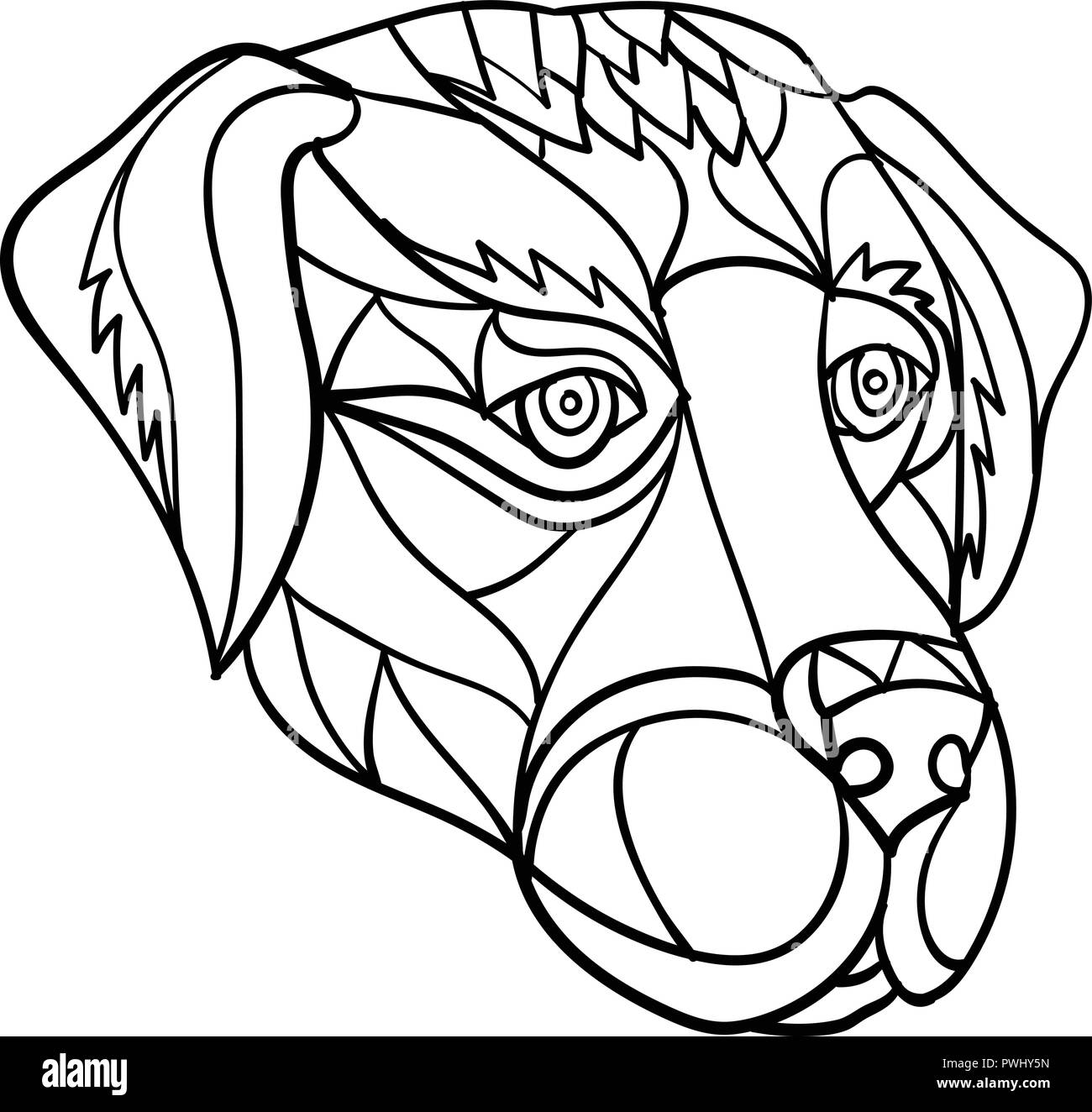 Mosaico di basso Stile del poligono illustrazione di un labrador o golden retriever testa di cane guardando al lato isolato su sfondo bianco in bianco e nero. Illustrazione Vettoriale