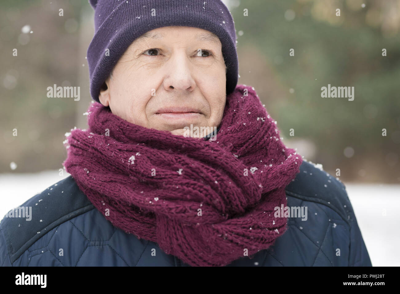 Ritratto di uomo Senior in inverno Foto Stock