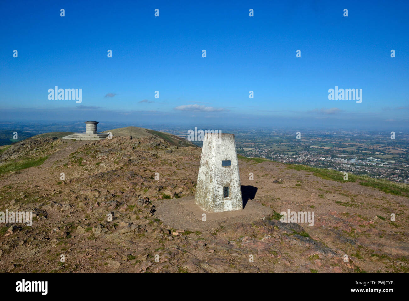 Commemorazione di sessanta anni della regina Victoria. Vista dal faro di Worcester, Worcestershire Beacon, Il Faro, Worcestershire, Malvern Hills, England, Regno Unito Foto Stock