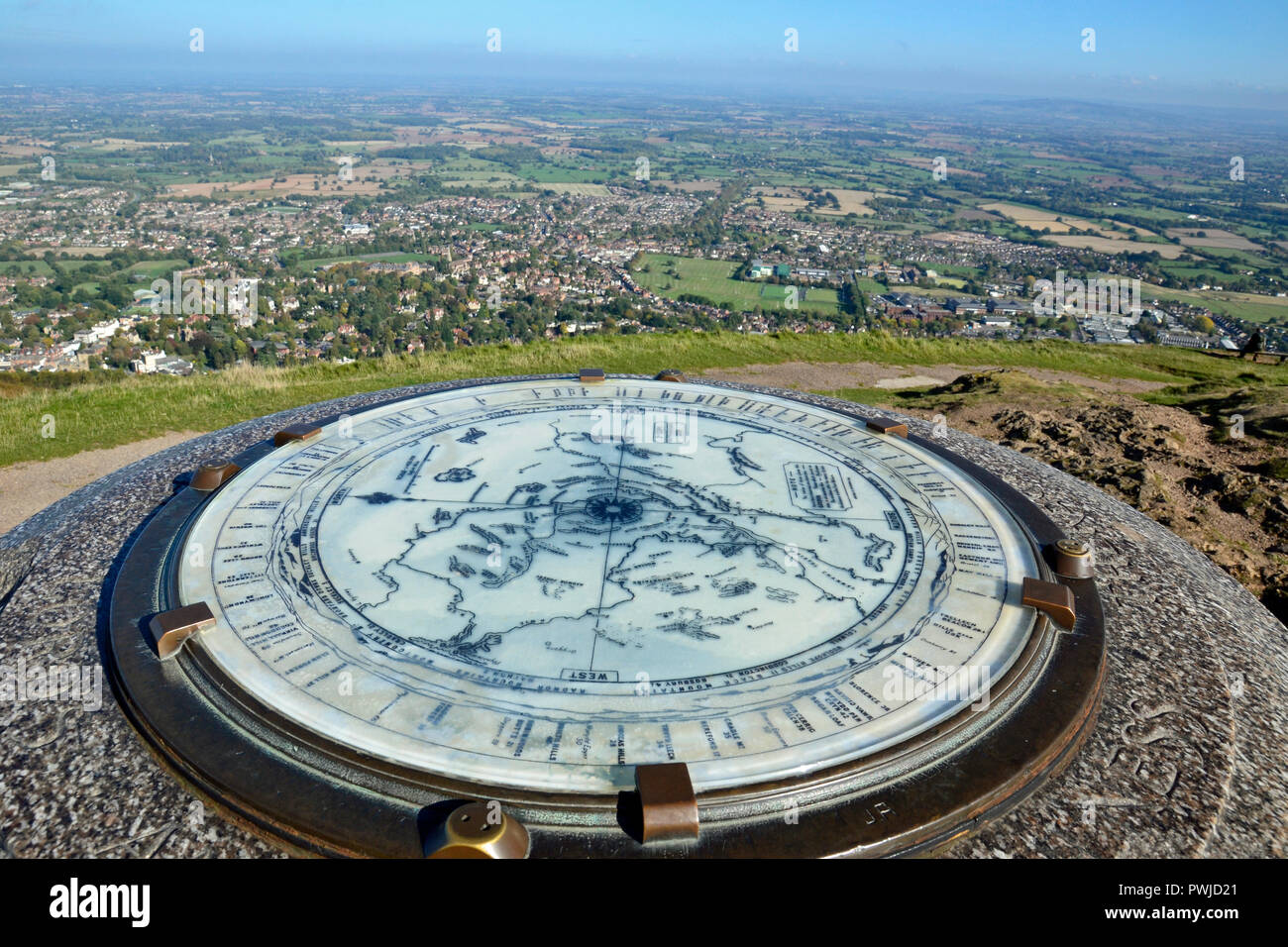 Commemorazione di sessanta anni della regina Victoria. Vista dal faro di Worcester, Worcestershire Beacon, Il Faro, Worcestershire, Malvern Hills, England, Regno Unito Foto Stock
