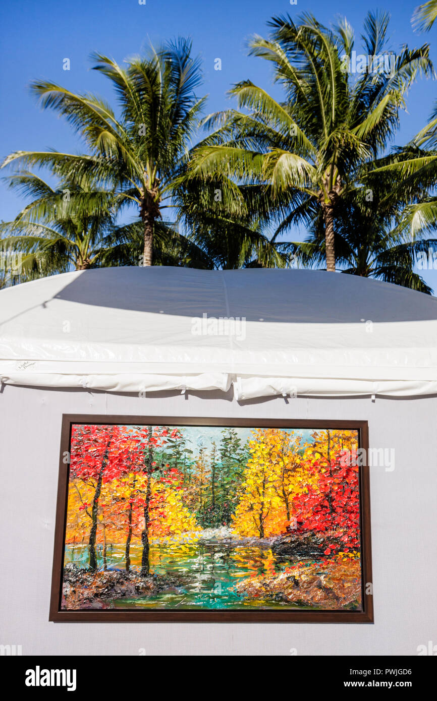 Miami Florida,Coral Gables,University of Miami,Beaux Arts Festival of Art,mostra giurata,evento comunitario,pittura,arte,colori vivaci,colori autunnali,foglia Foto Stock