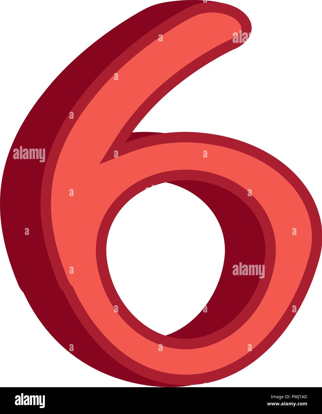 Rosso sei numero 3d font su sfondo bianco illustrazione vettoriale Illustrazione Vettoriale