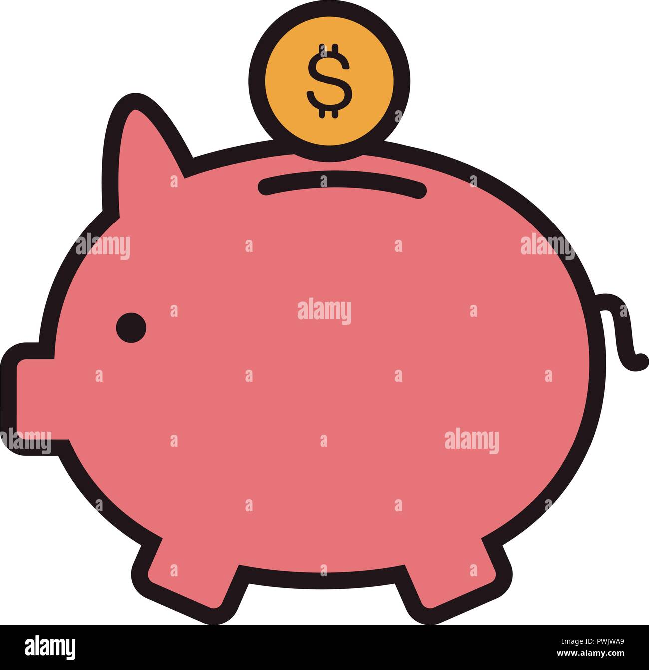 Piggy con moneta simbolo illustrazione vettoriale graphic design Illustrazione Vettoriale