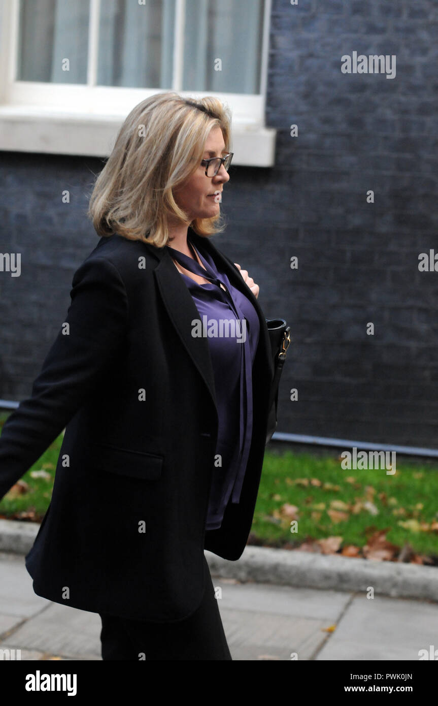 Londra, UK, 16 Ottobre 2018 10 di Downing Street come PM Theresa Maggio tiene i suoi martedì riunione del gabinetto. Foto Stock