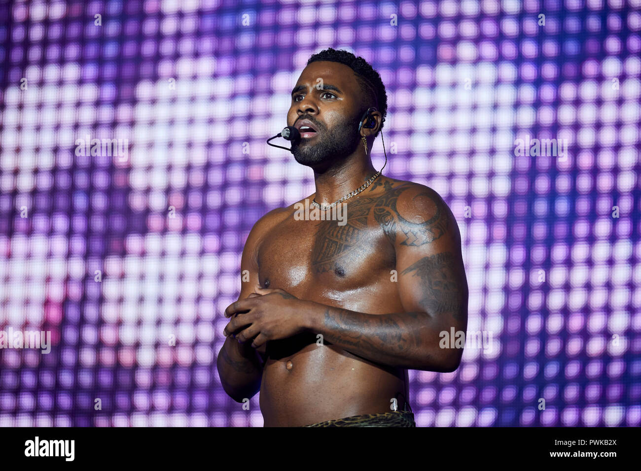 Jason Derulo compie durante il suo concerto di musica centro WiZink in Madrid. Foto Stock