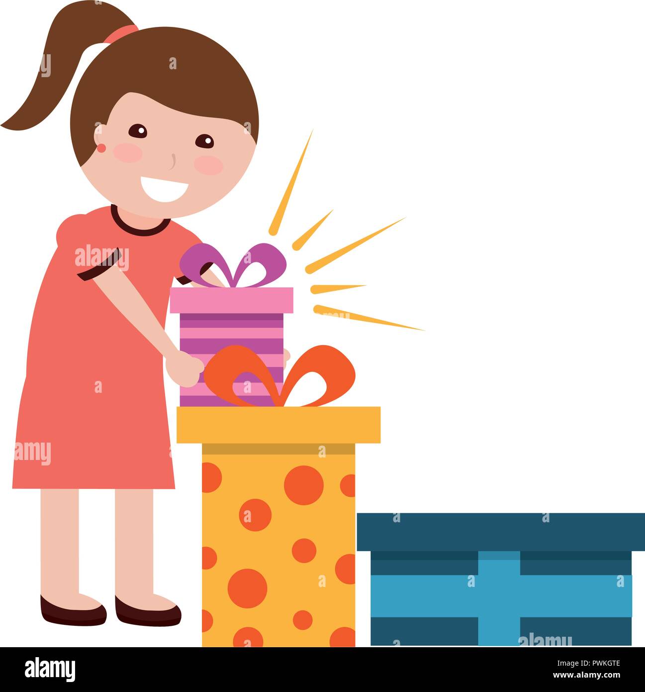 Felice ragazza con molte scatole regalo di compleanno illustrazione vettoriale Illustrazione Vettoriale