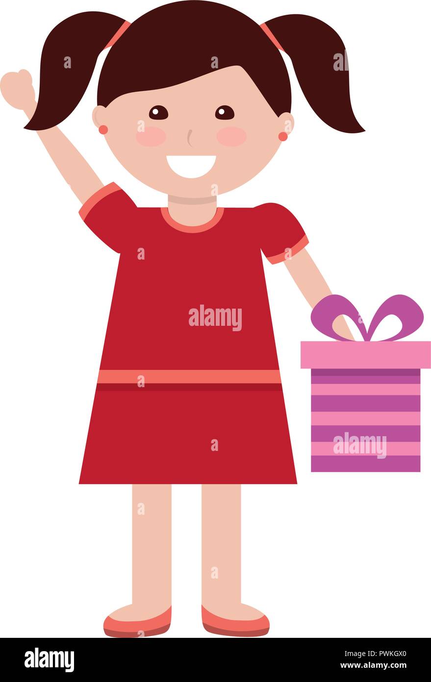 Felice ragazza con scatola regalo di compleanno illustrazione vettoriale Illustrazione Vettoriale