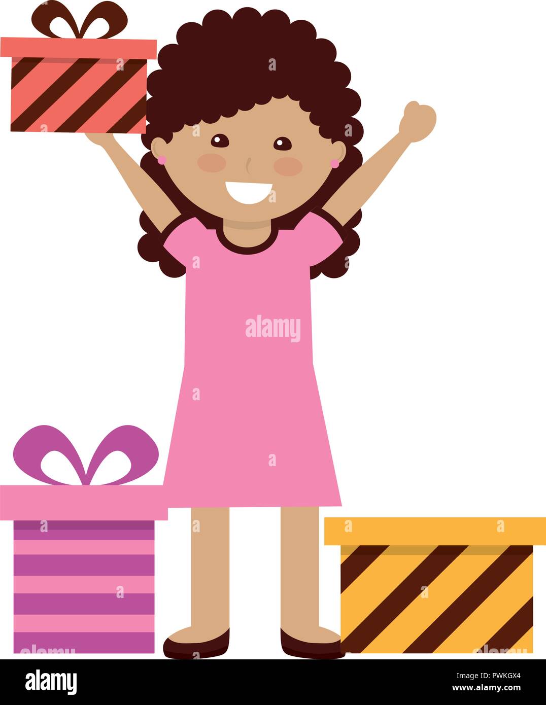 Felice ragazza con molte scatole regalo di compleanno illustrazione vettoriale Illustrazione Vettoriale