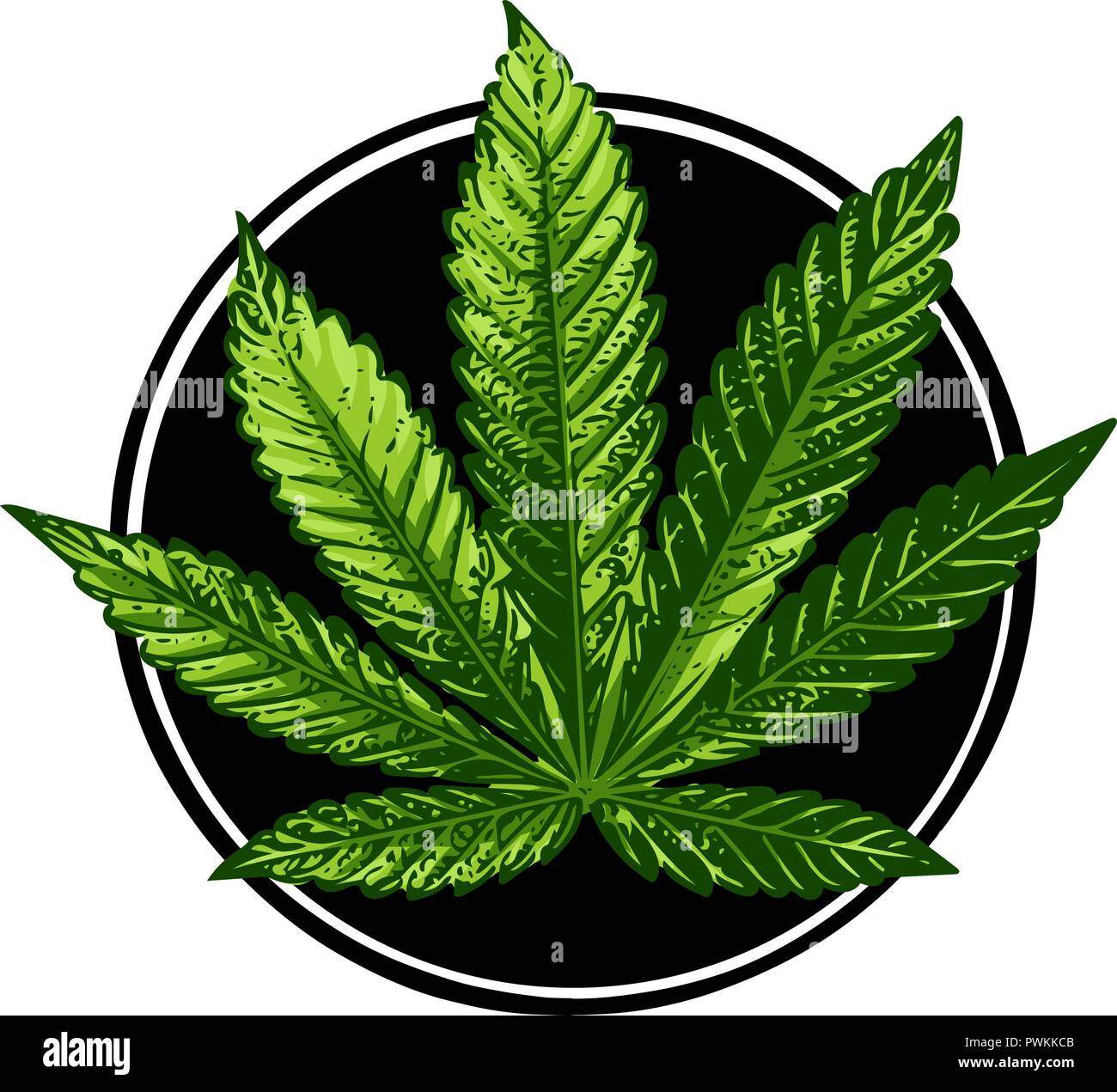 Segno di Cannabis illustrazione. Vettore. Verde scuro icona sullo sfondo trasparente. Illustrazione Vettoriale