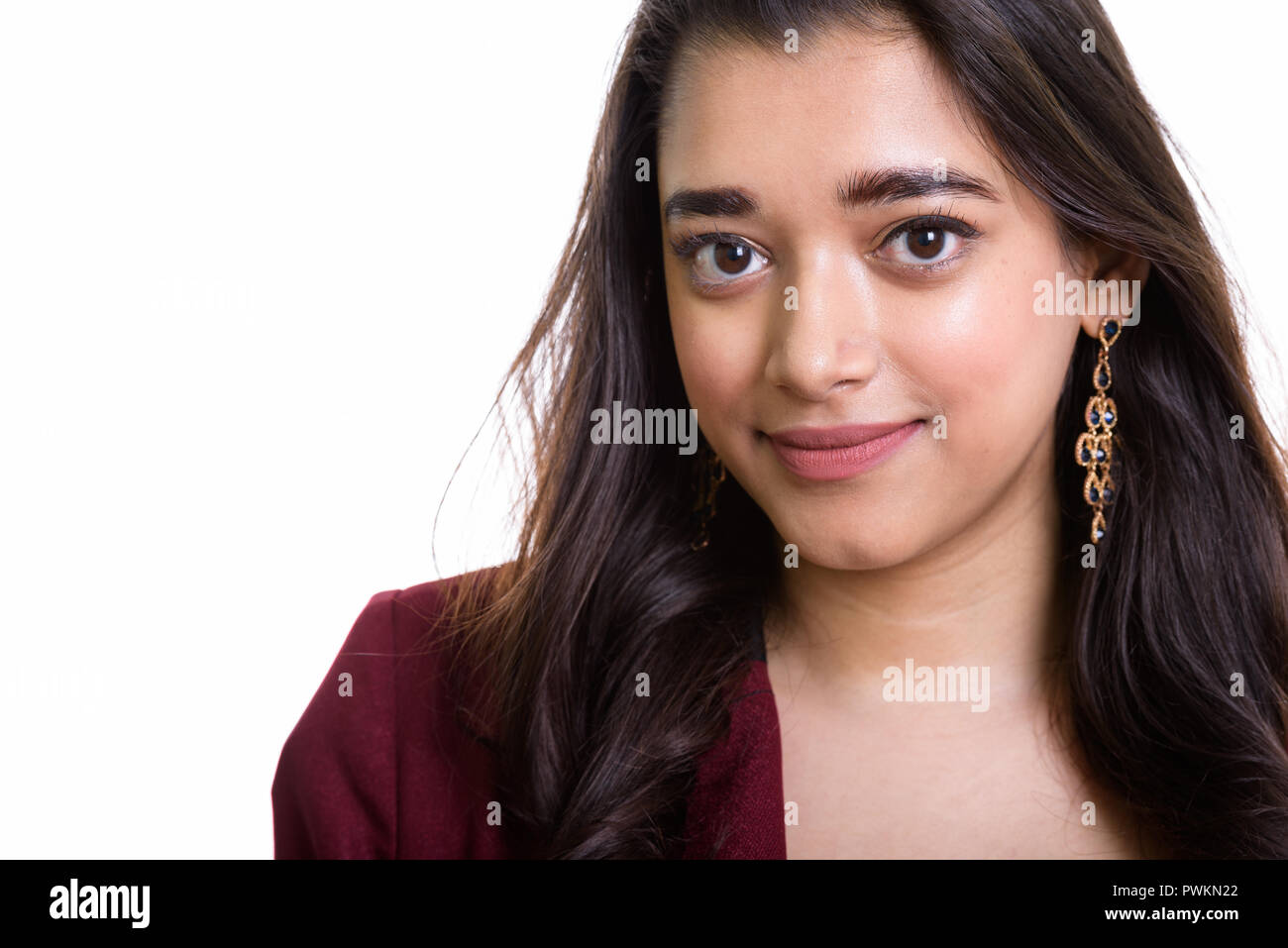 Chiusura del giovane bella imprenditrice indiana Foto Stock