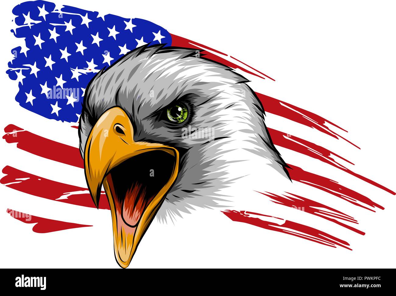 Vector illustation American Eagle contro bandiera degli Stati Uniti e sfondo bianco. Illustrazione Vettoriale