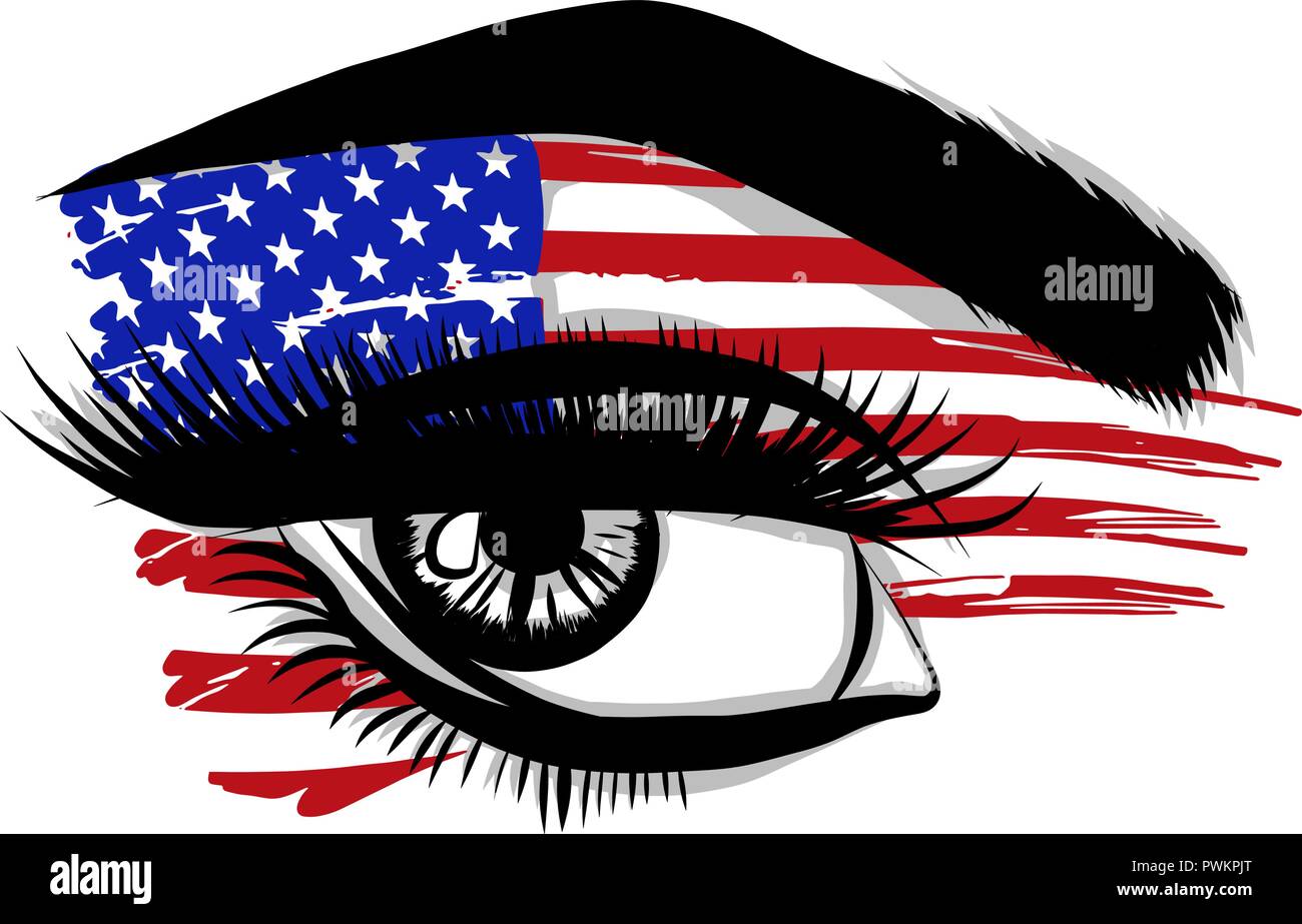 Vector bandiere degli Stati Uniti d'America nella bellissima femmina eye Illustrazione Vettoriale