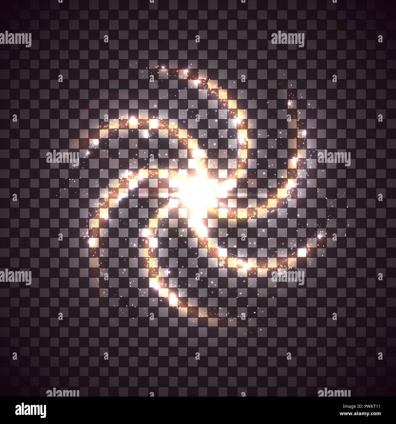 Vettore galassia a spirale isolato su sfondo trasparente. Bella astratta sfondo cosmico. Stelle lucenti pattern. Spazio Creativo illustrazione. Illustrazione Vettoriale