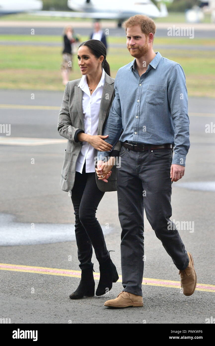 Il Duca e la Duchessa di Sussex arriva a Dubbo, Nuovo Galles del Sud, il secondo giorno della coppia reale della visita in Australia. Foto Stock
