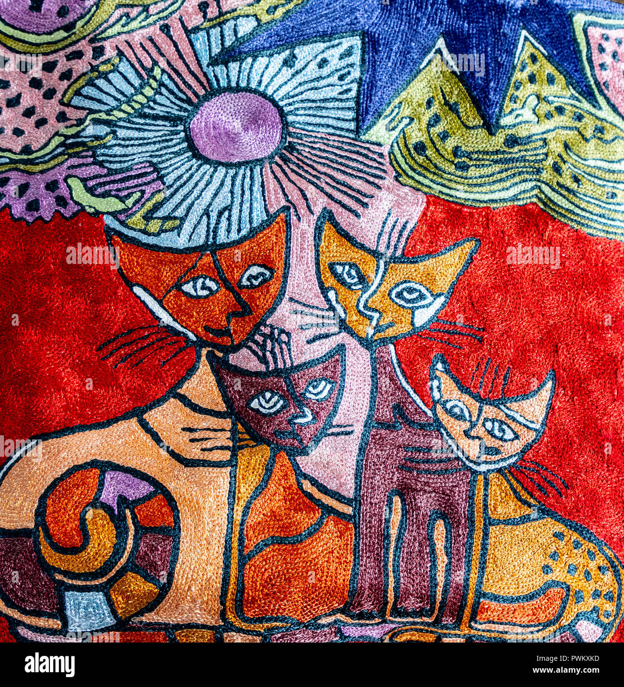 Arte moderna punto dell'ago, isola greca Embrodery Foto Stock