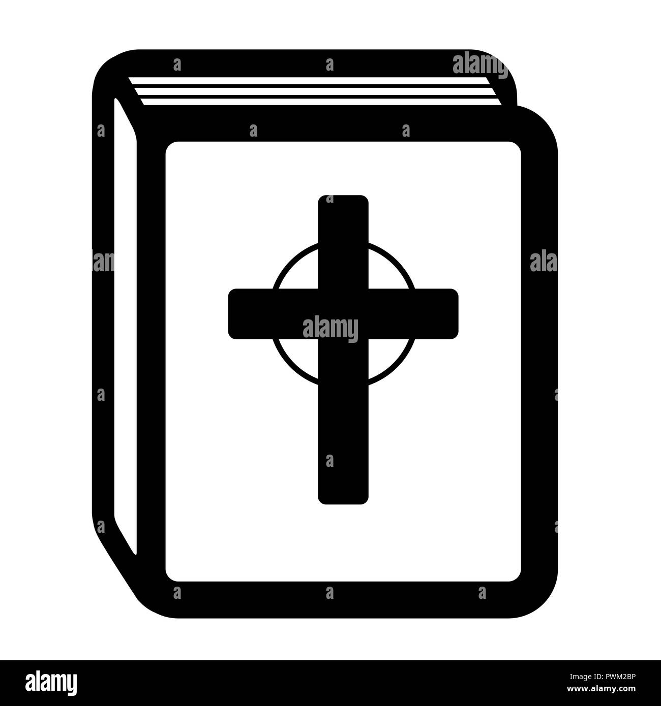La Santa Bibbia pittogramma. Icona a forma di libro con una croce cristiana, simbolo religioso del cristianesimo. Foto Stock