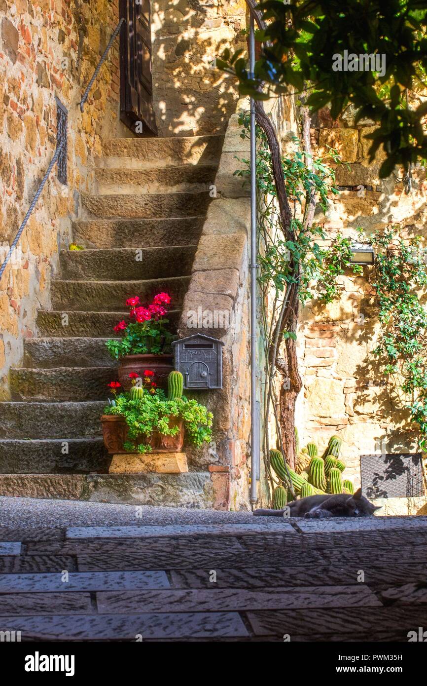 Monticchiello è una graziosa cittadina toscana situata tra Montepulciano e Pienza. Foto Stock