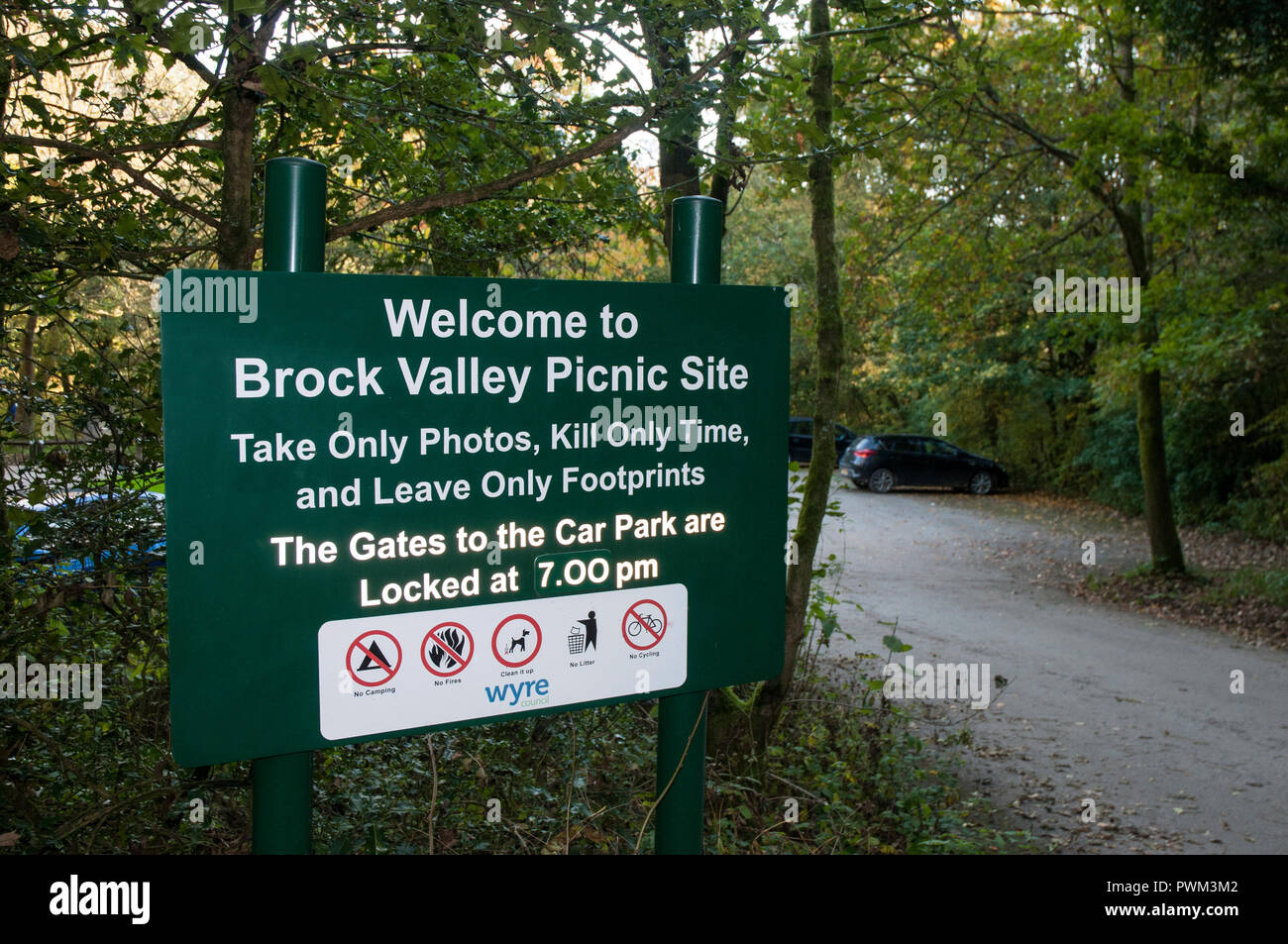 Segno di benvenuto a Brock Valley Picnic Brock Mill Preston Inghilterra LANCASHIRE REGNO UNITO Foto Stock
