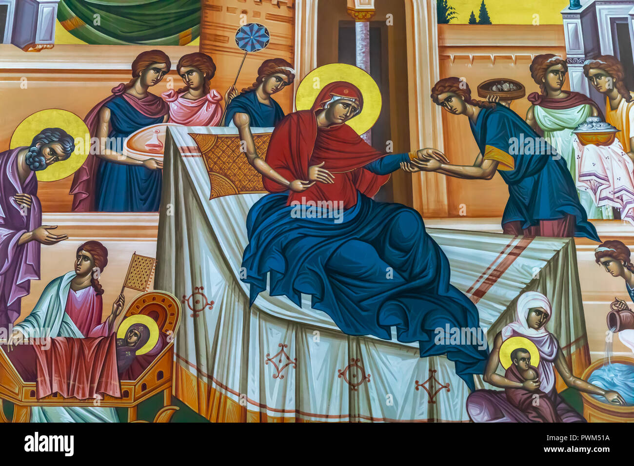 La generazione di Dio, dipinto sulla parete di fondo nella cappella della chiesa di Saint Tito Foto Stock