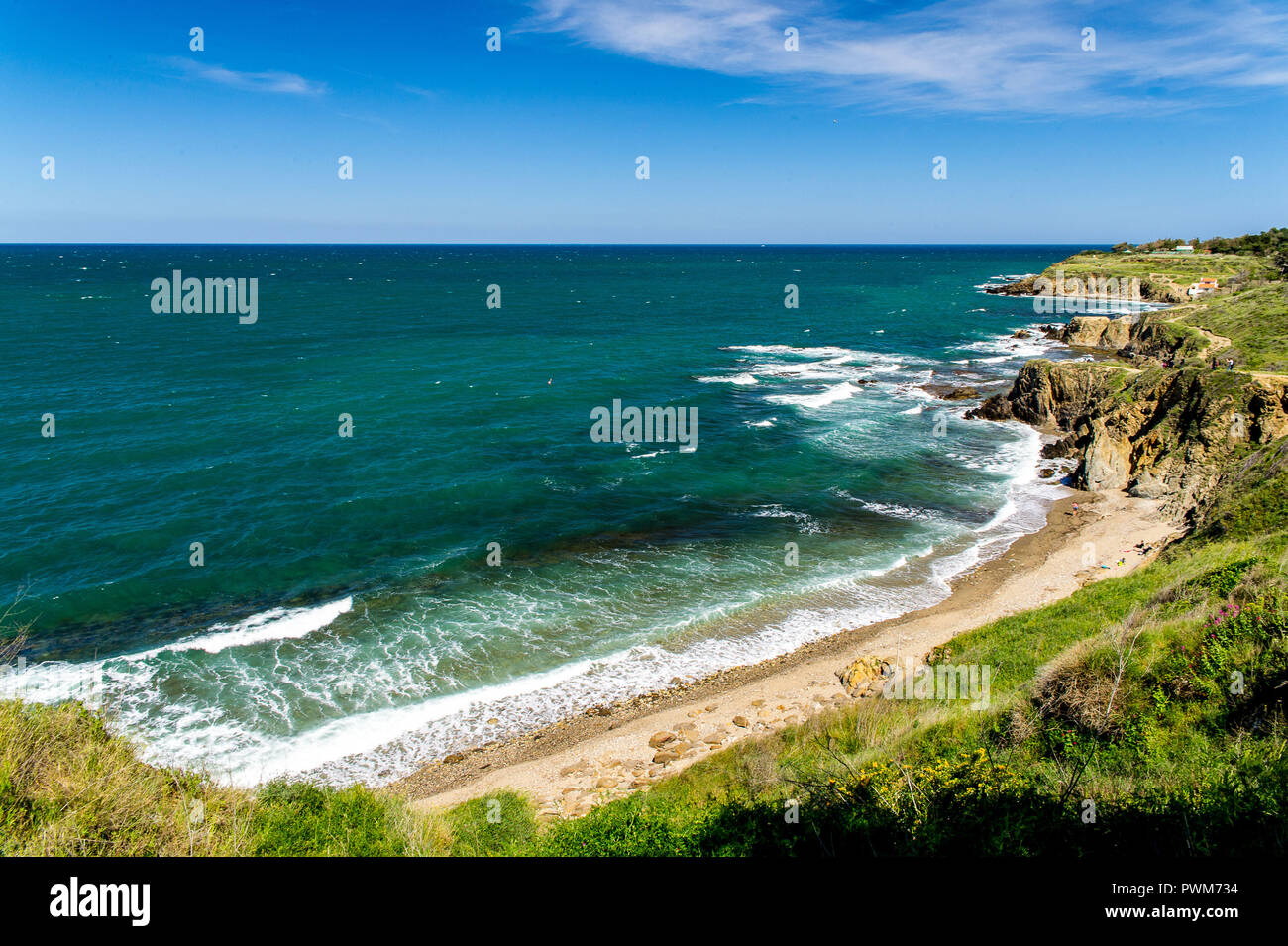 Argelès-sur-Mer (sud-ovest della Francia): creek e piccola spiaggia lungo la ÒCote VermeilleÓ area costiera Foto Stock