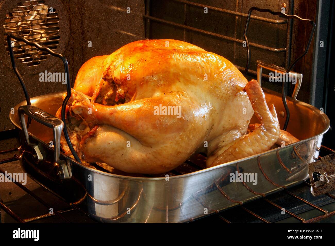 Tutta la Turchia in una teglia nel forno Foto Stock