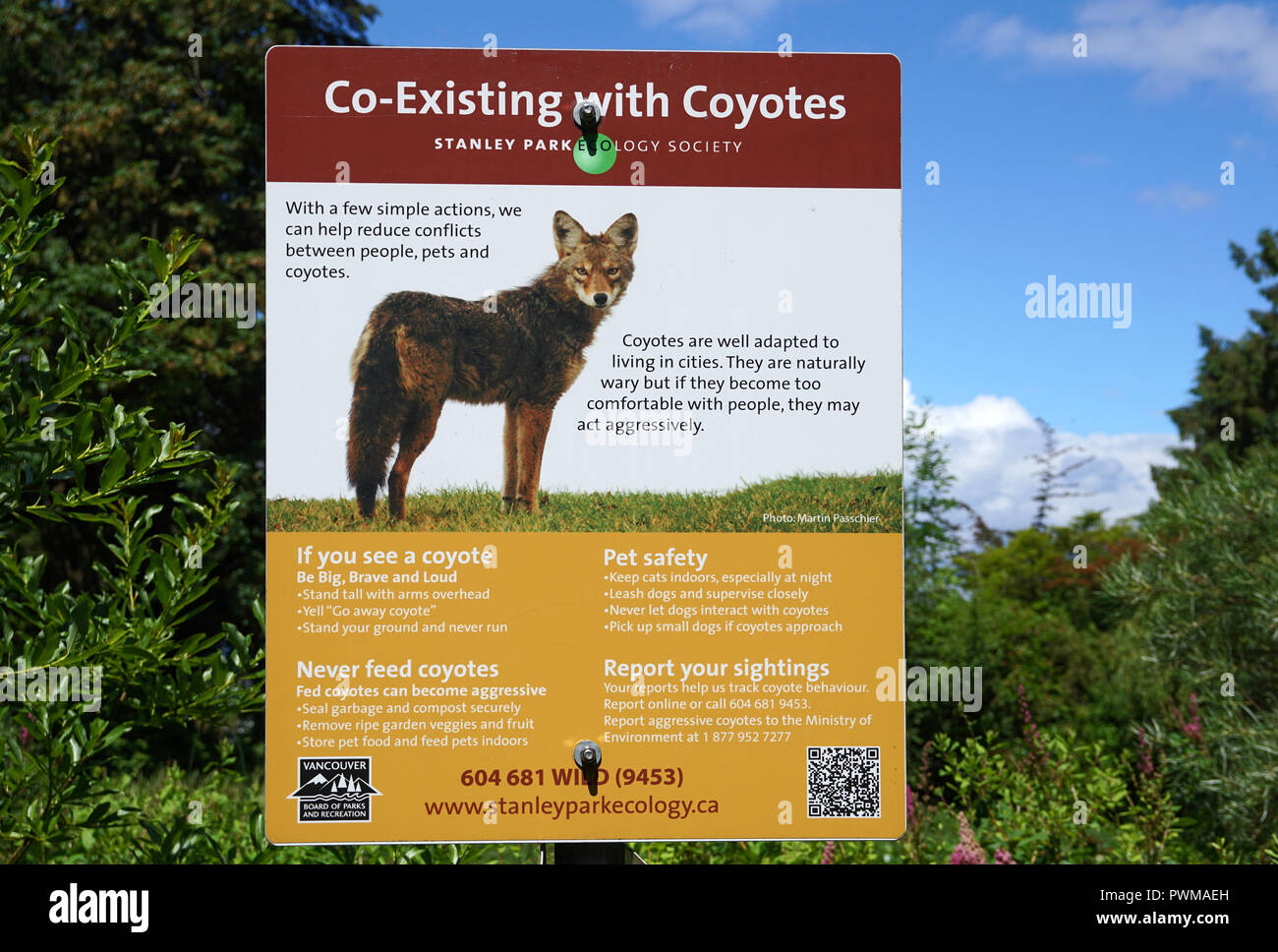 Coyote cartello segnaletico, Vancouver, BC, Canada Foto Stock