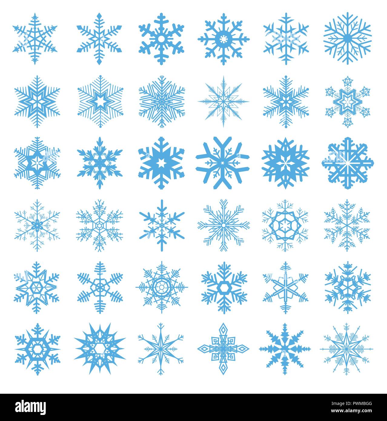 Raccolta di 36 i fiocchi di neve illustrazione vettoriale Illustrazione Vettoriale