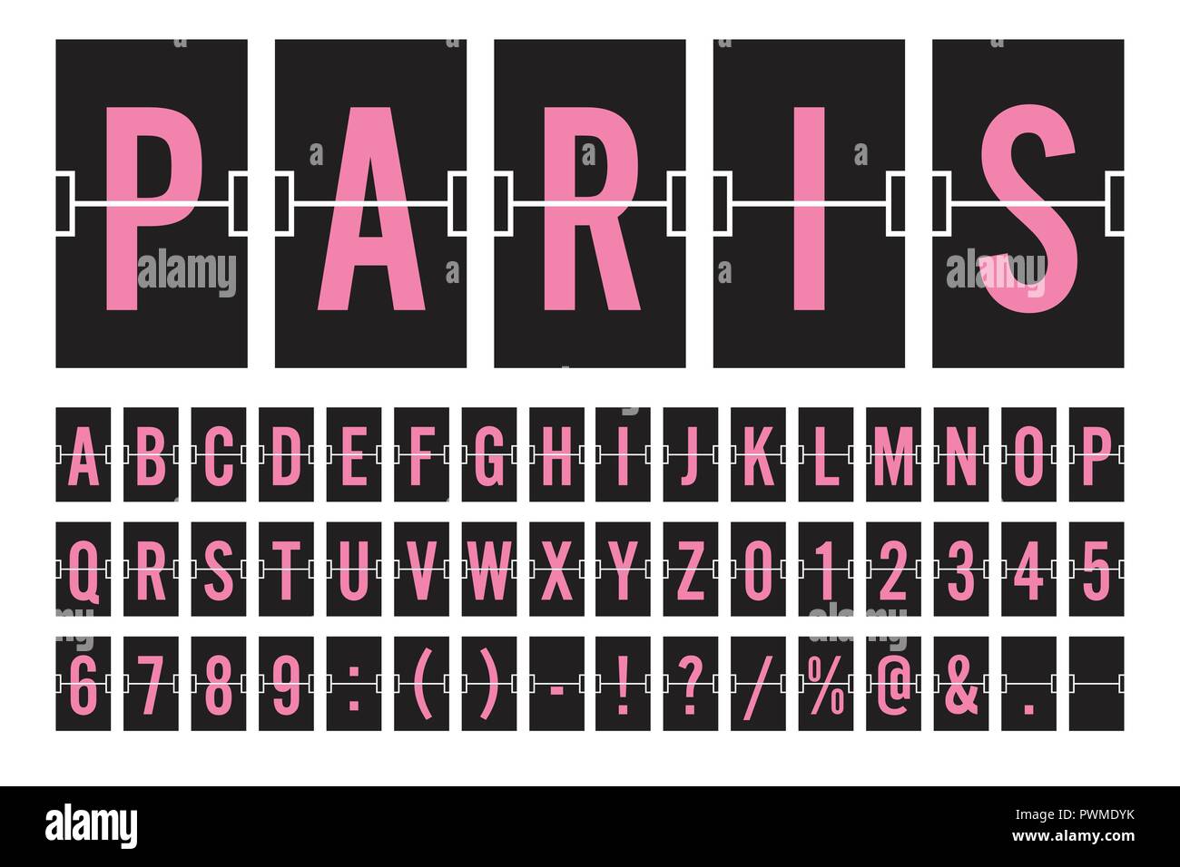 Aeroporto Flip meccanica del pannello della scheda Font - Font rosa su sfondo scuro illustrazione vettoriale Illustrazione Vettoriale