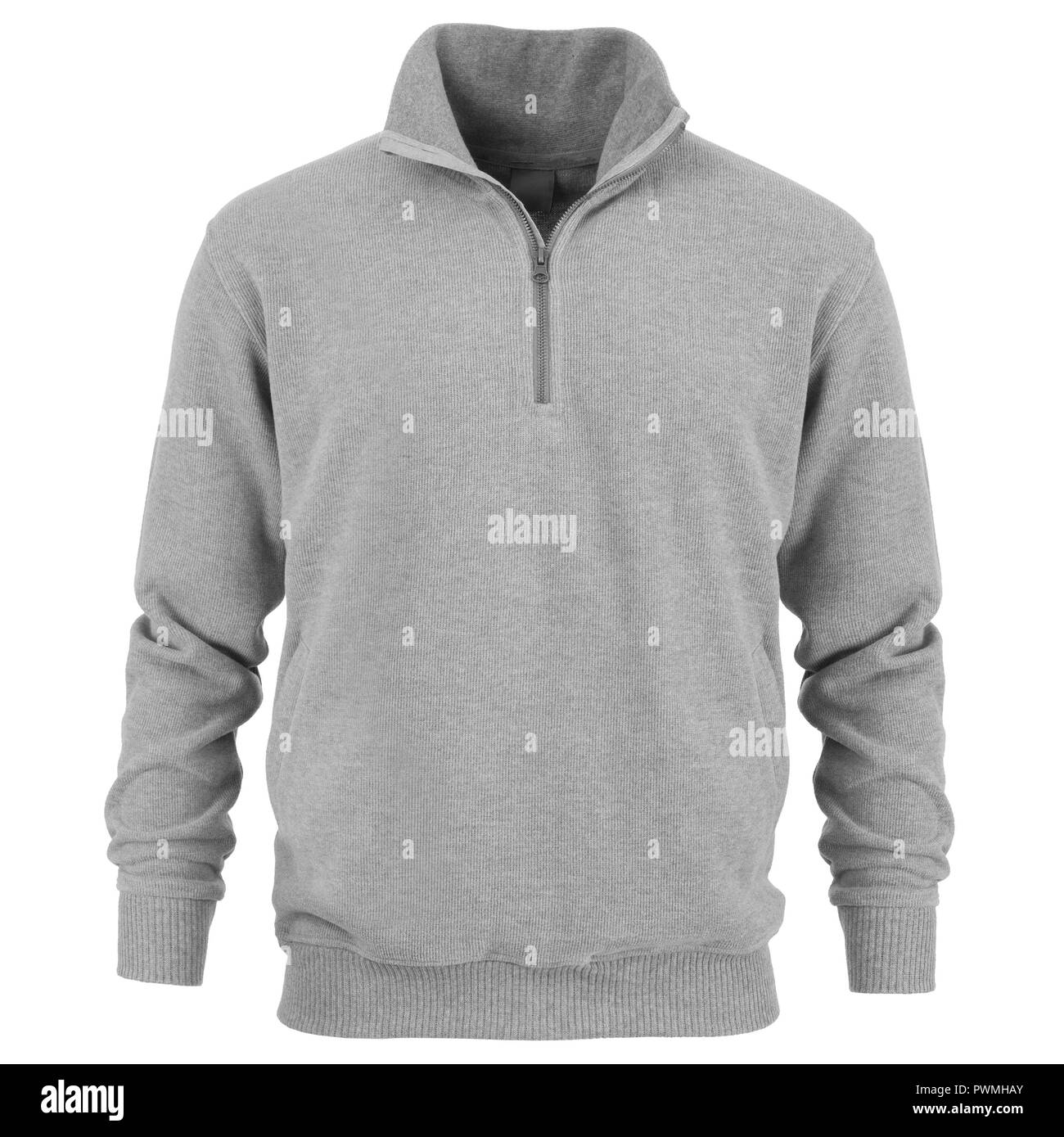 Grigio a maniche lunghe t-shirt isolati su sfondo bianco Foto Stock