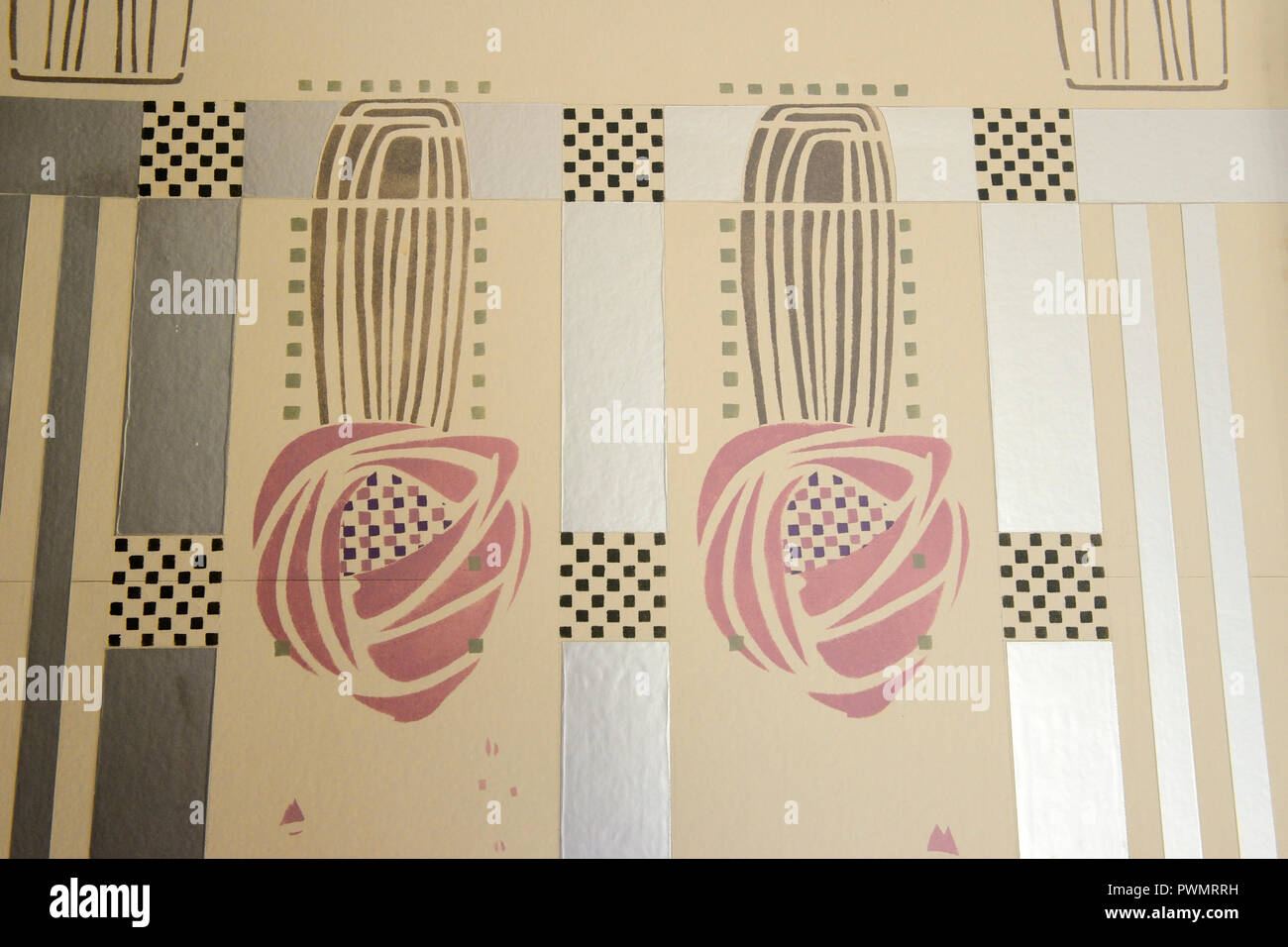 Dettaglio dall'interno della Collina Casa in Helensburgh, Scozia, progettata da Charles Rennie Mackintosh per Glasgow Editore libro Walter Blackie Foto Stock