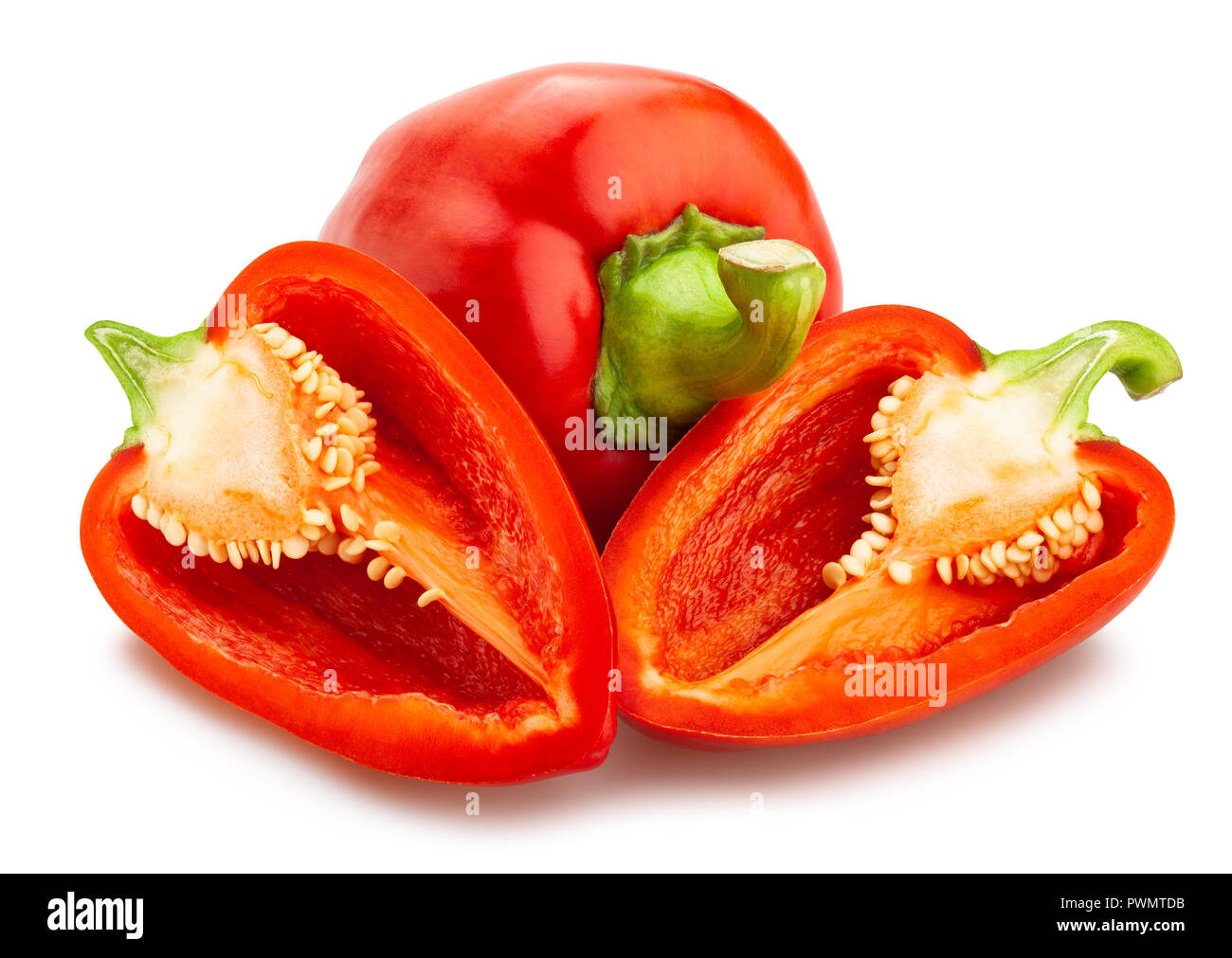 Fette di peperone rosso percorso isolato Foto Stock
