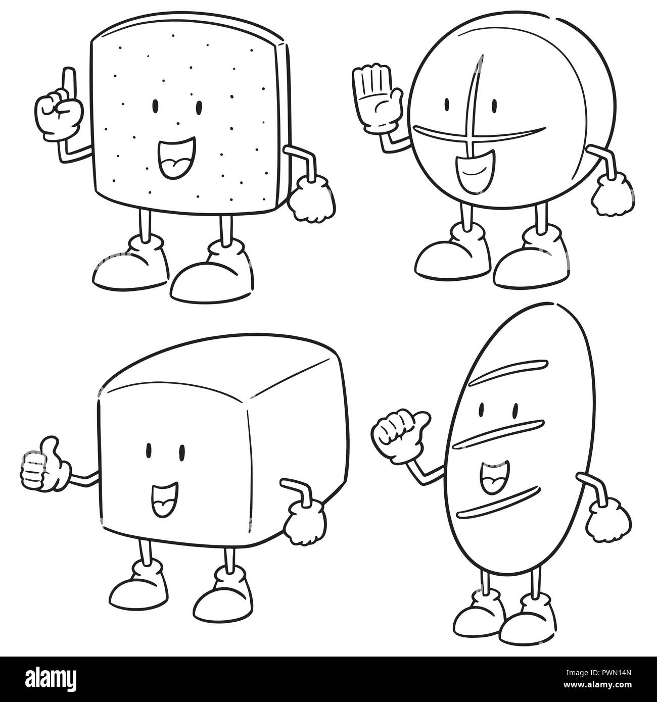 Set di vettore di pane cartoon Illustrazione Vettoriale