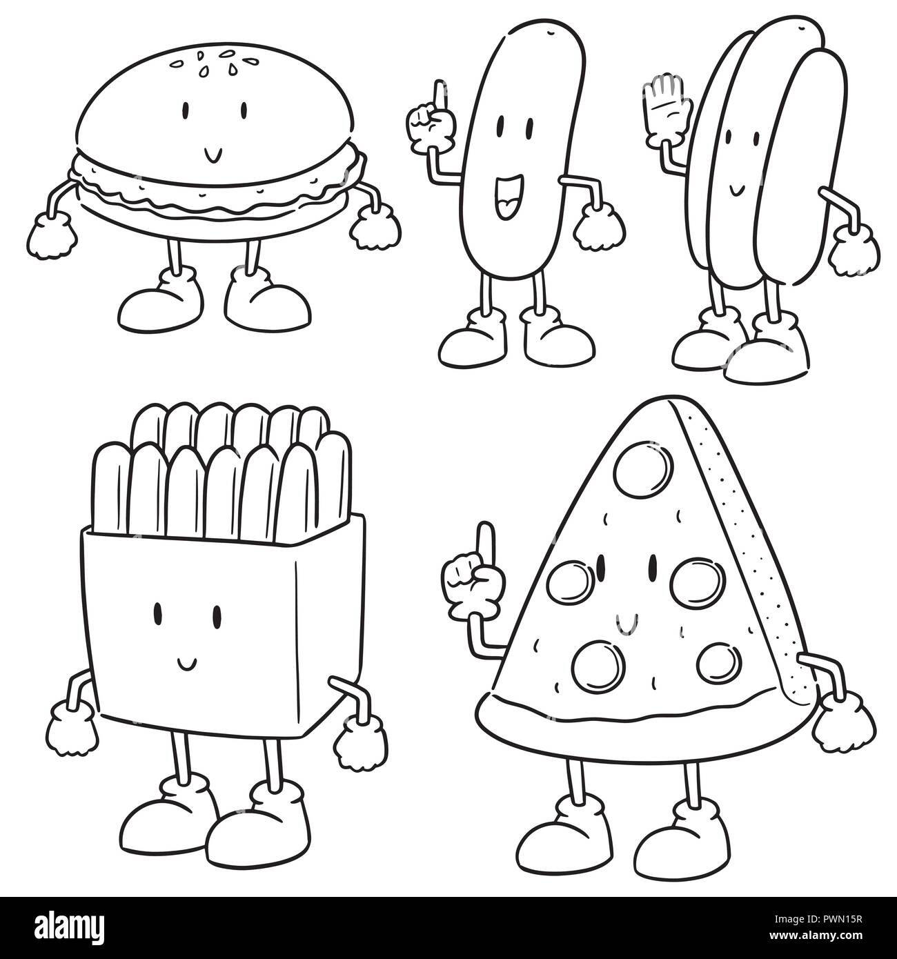 Set di vettore di fast food cartoon Illustrazione Vettoriale