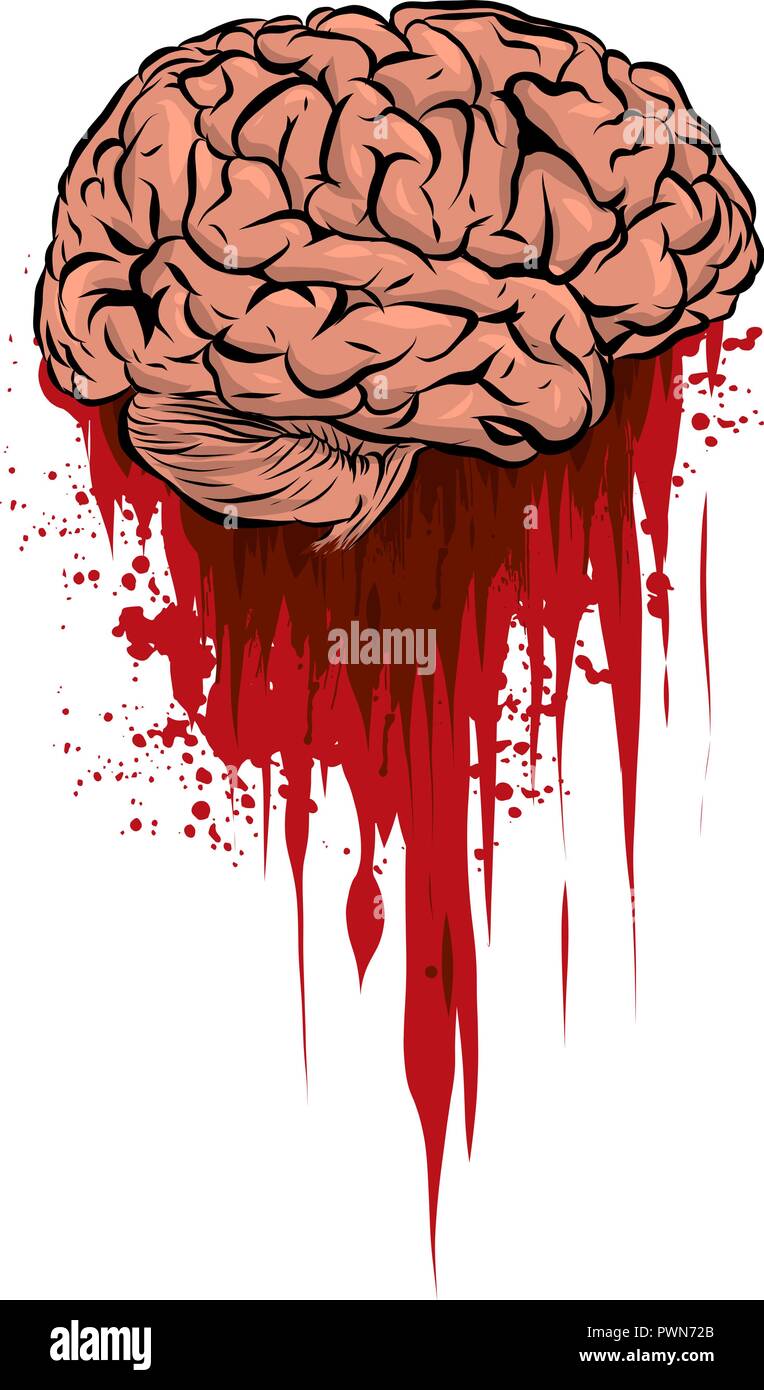 Illustrazione Vettoriale del cervello fresco in una pozza di sangue Illustrazione Vettoriale