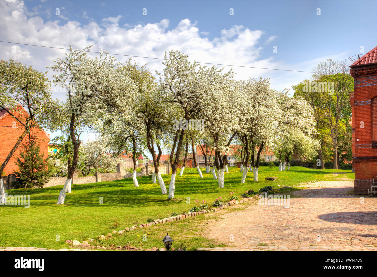 GUSEV, RUSSIA - maggio 03.2018: La regione di Kaliningrad. Il territorio del museo di storia locale. Orchard Foto Stock