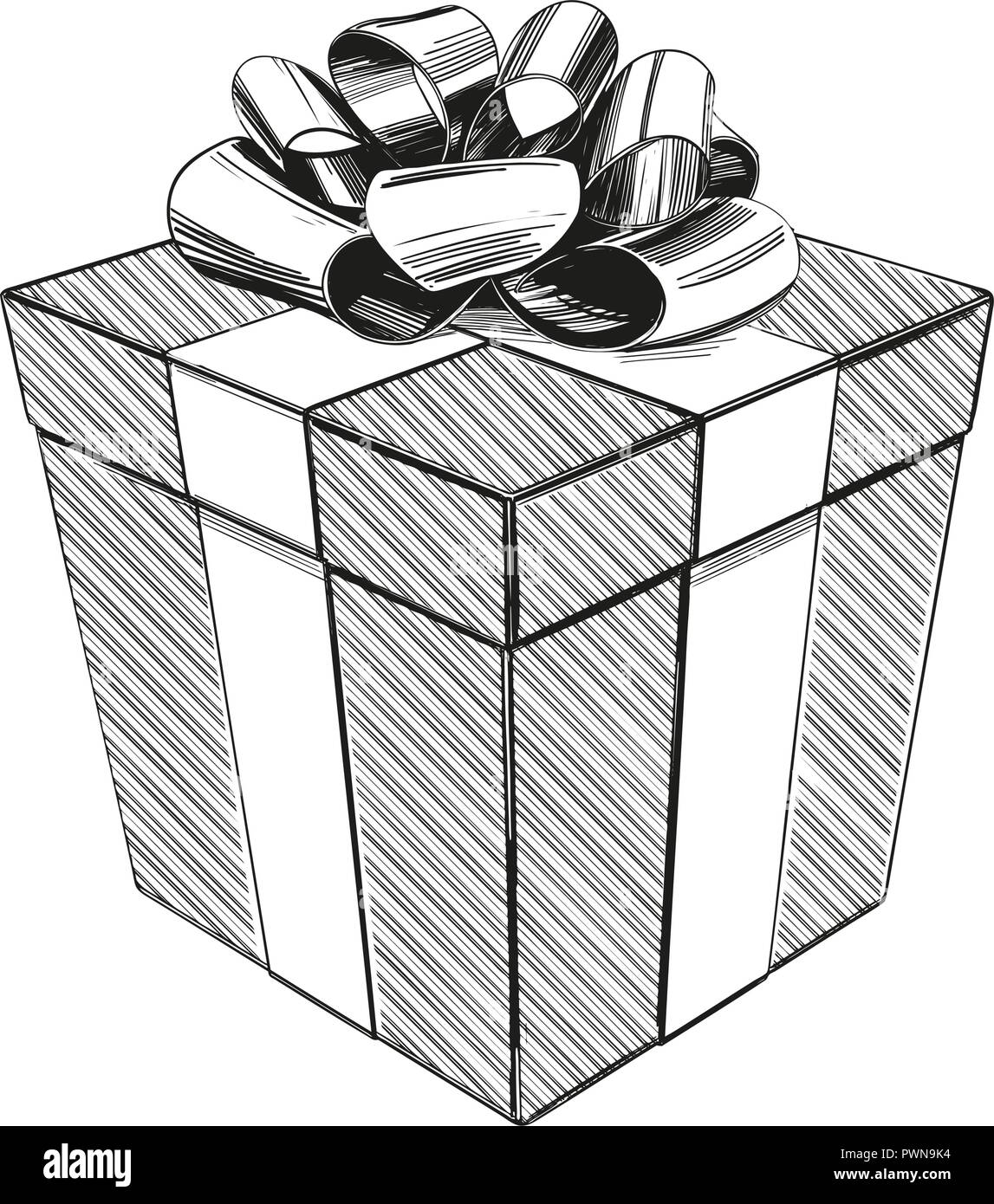 Confezione regalo di compleanno simbolo per le vacanze di Natale disegnati a mano illustrazione vettoriale disegno realistico Illustrazione Vettoriale