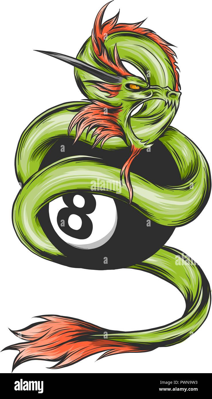 Cinese drago verde di potenza e sapienza battenti cartoon illustrazione Illustrazione Vettoriale