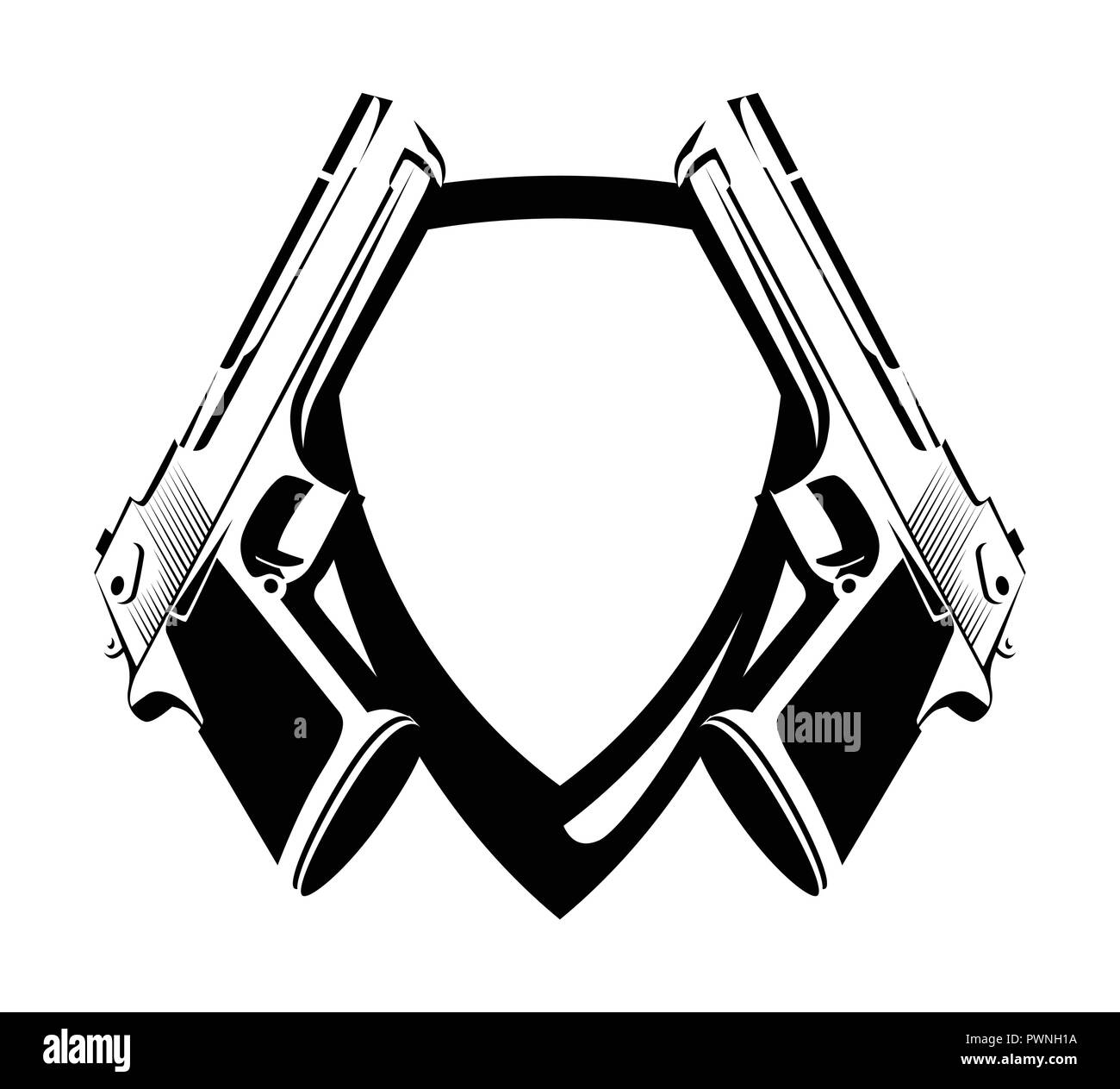 Protezione con pistole di potenza - Desert Eagles, vettore Stemma su sfondo bianco Illustrazione Vettoriale