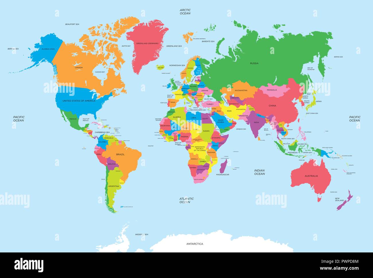 Mappa politica del mondo vettore per il tuo design Illustrazione Vettoriale
