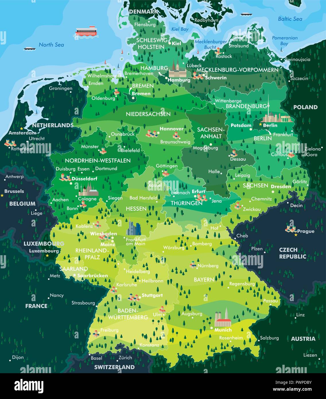 Mappa Germania illustrazione vettoriale per il tuo design Illustrazione Vettoriale