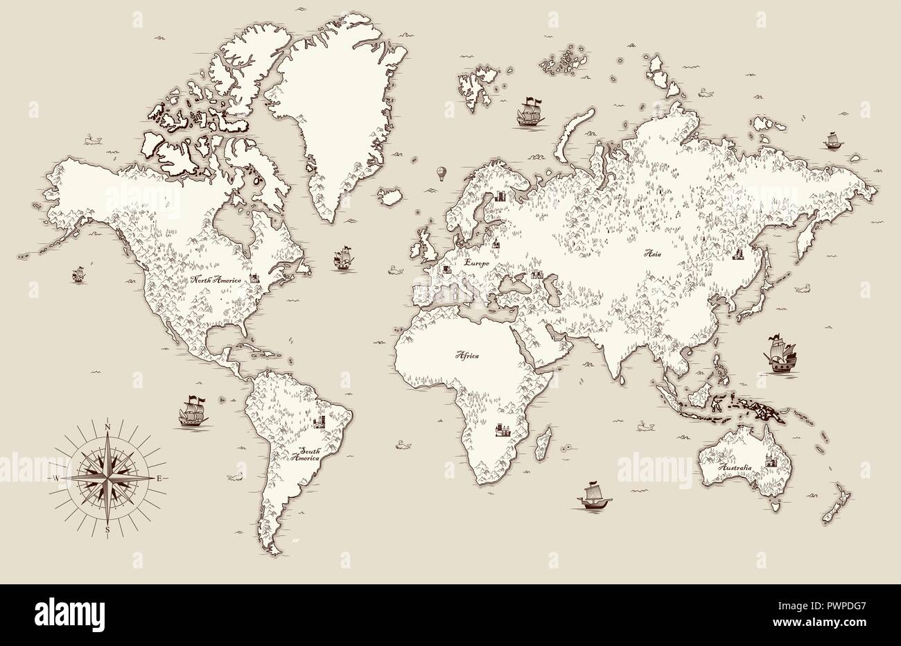 Alta dettagliate, Old World map con elementi decorativi modello per il tuo design Illustrazione Vettoriale