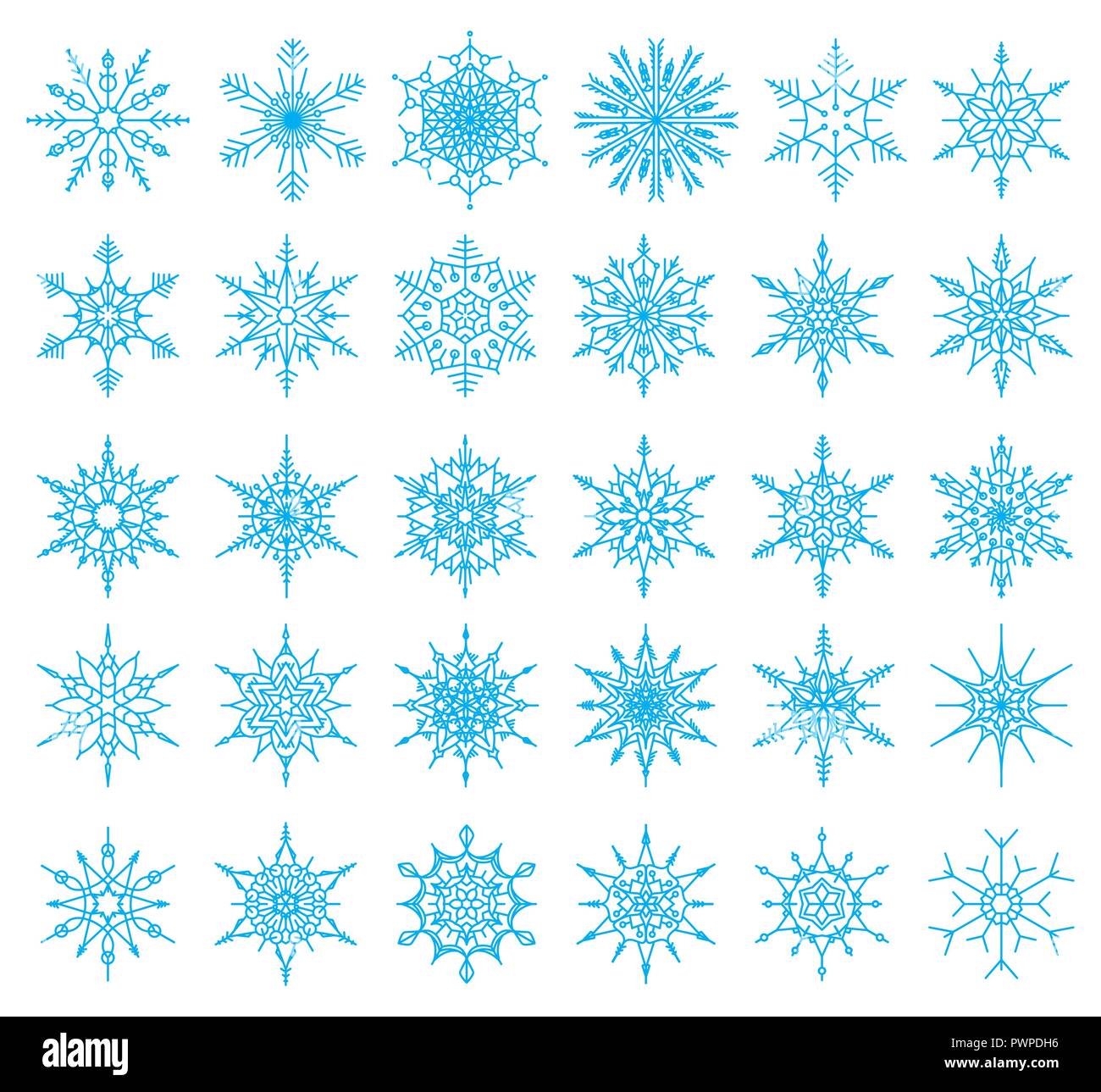 Set di 36 i fiocchi di neve, illustrazione di vettore per il tuo design Illustrazione Vettoriale