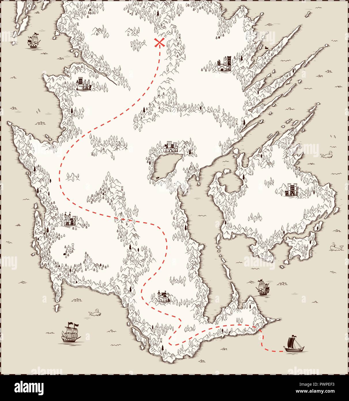 Vector mappa vecchia, tesoro dei pirati modello per il tuo design Illustrazione Vettoriale