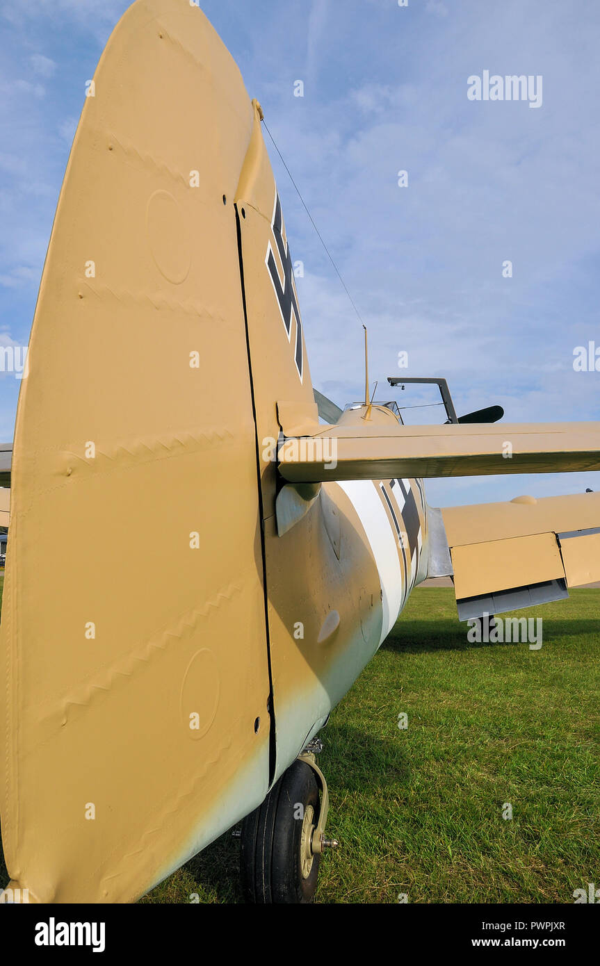 Hispano ha-1112 Buchon, aereo da caccia tedesco Messerschmitt Bf109 Me109 costruito in Spagna. Coda, sponda posteriore e timone Foto Stock