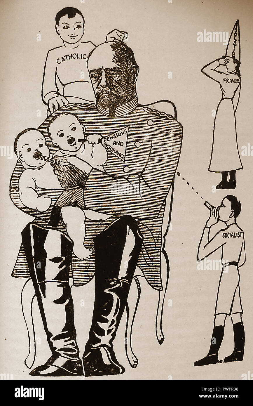 Un inizio di cartoon politico che mostra i problemi politici Bismarck (ossia Bismarck era lasciato tenendo il bambino) Foto Stock
