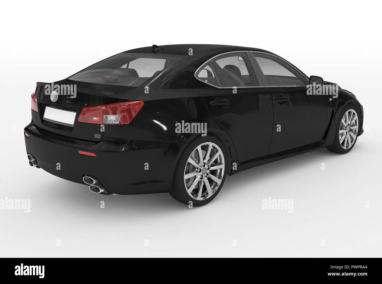 Auto isolato su bianco - nero vernice, vetro trasparente - Vista laterale destra - 3d rendering Foto Stock